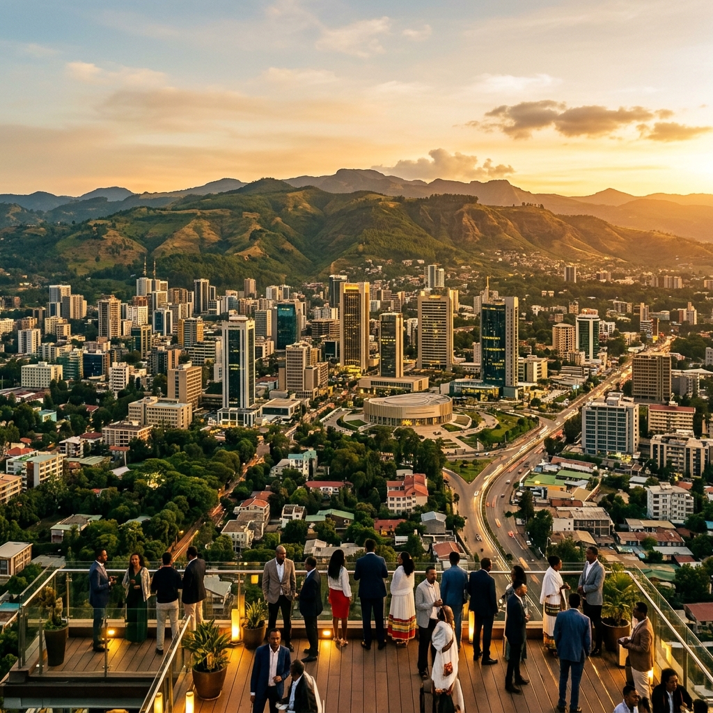 Addis Ababa skyline at golden hour