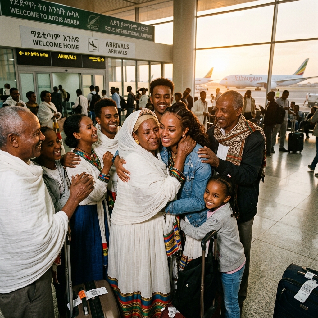 Ethiopian family reunion at airport